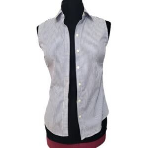 Banana Republic Blue and White Striped Non Iron Sleeveless Button Front Top